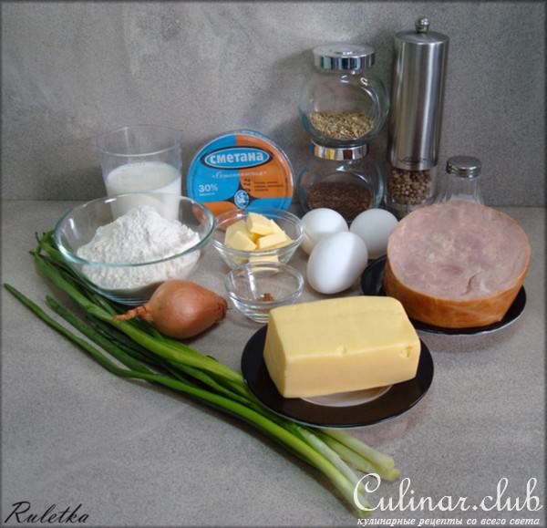 Блинчики с ветчиной и сырной корочкой.