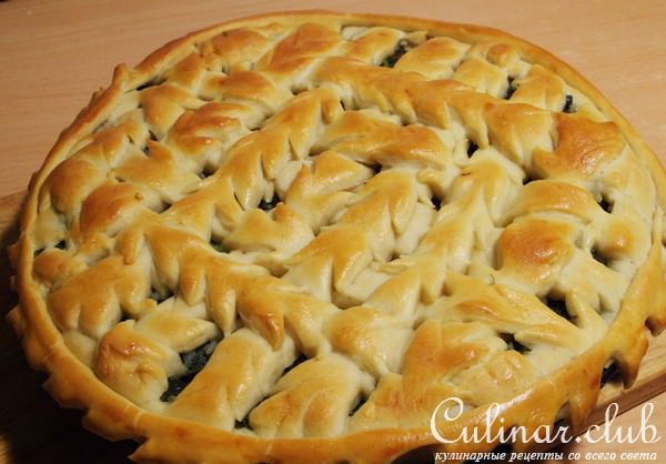 Пирог со шпинатом, рисом, грибами 