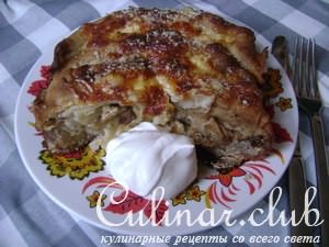 Блинчики по-пикардийски с грибами, сыром и ветчиной
