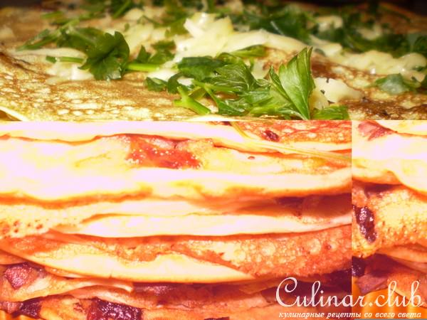 Блины с грибным припеком и сыром