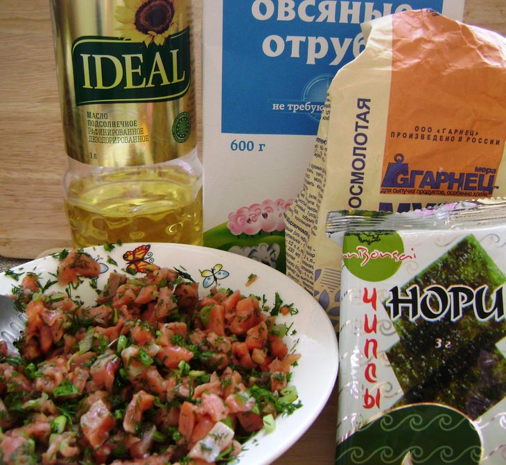 Блинчики отрубные с нори и малосольной кетой. Идеальная польза.