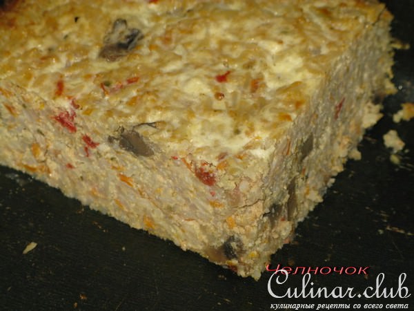 Запеканка рисово-мясная с грибами и овощами