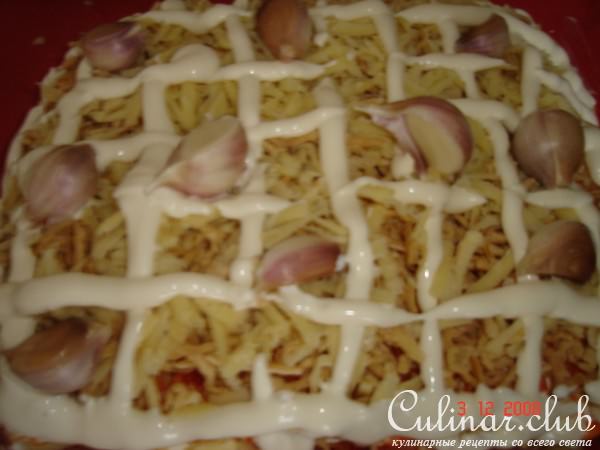 Мясо под "шубкой" и слоёной вермешелью
