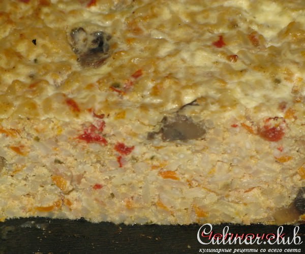 Запеканка рисово-мясная с грибами и овощами