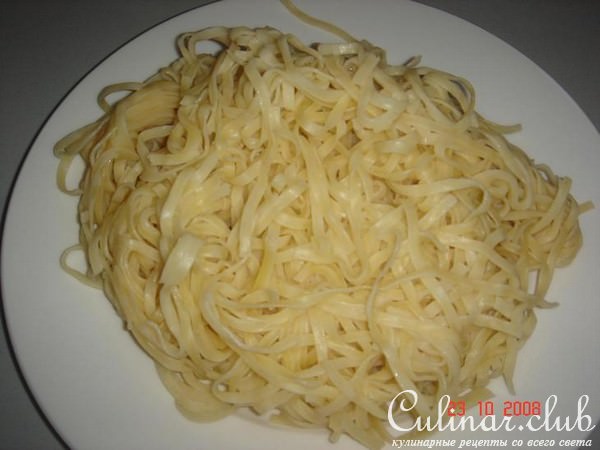 Макароны феттучини (fettuccine) с беконом и грибами