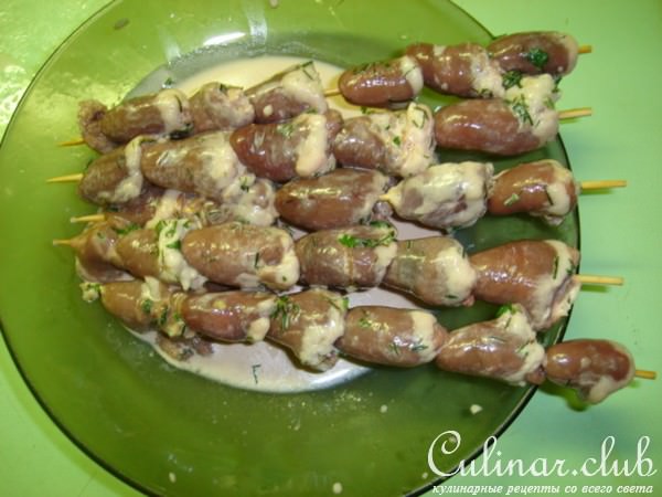 домашний шашлык из куриных сердечек
