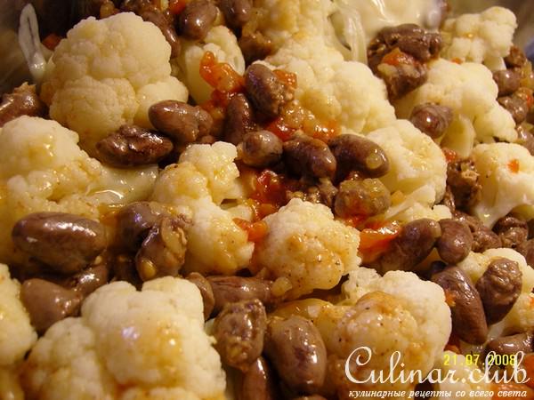 Запеченые куриные сердечки с цветной капустой