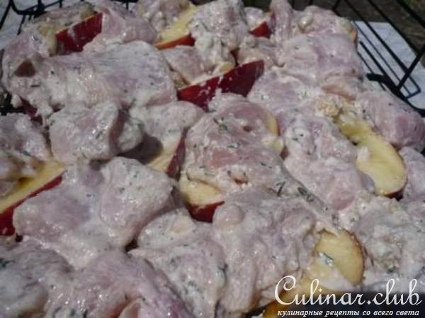 Шашлык из куриной грудки на решетке с карамелизованными яблоками