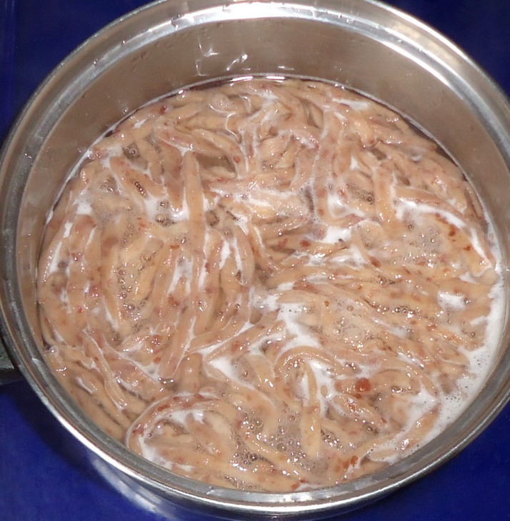 "Гнёздышки" из фасолевой лапши с овощами,грибами и сыром