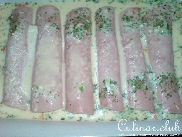 Запеканка из спаржи,ветчины и картофеля