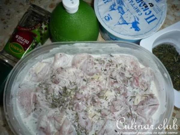 Шашлык из куриной грудки на решетке с карамелизованными яблоками