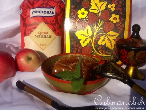 Каша манная с грецкими орехами в карамели.