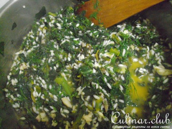 Кальмары,фаршированные шпинатом с рисом