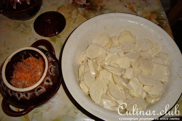 Свинина с картофелем и морковью, тушенные в горшочке