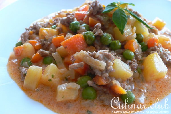 Тушёная картошка с луком и фаршем( Geschmortes Zwiebelhackfleisch )