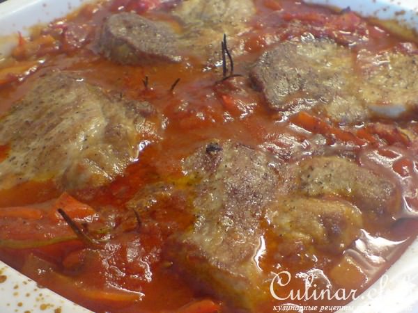 Шницель запечённый с овощами alla bolognese….. 