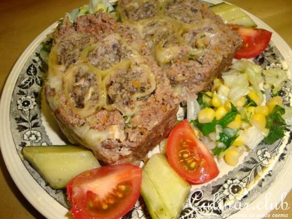 Мясной рулет с грибной начинкой в каннеллони
