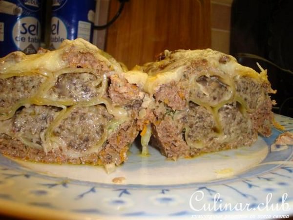 Мясной рулет с грибной начинкой в каннеллони