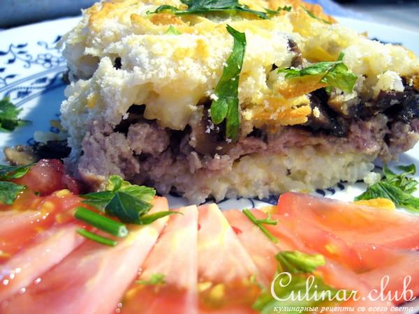 Гратен рисовый с мясом и грибами 