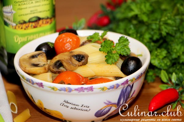 Penne Rigate с шампиньонами и овощами (блюдо для постного стола)