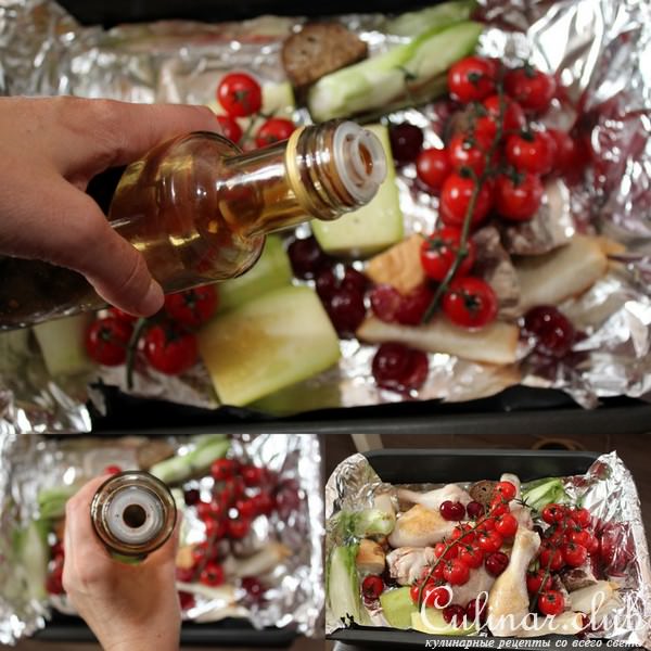 Курица, запеченная с вишней, бальзамиком и томатами