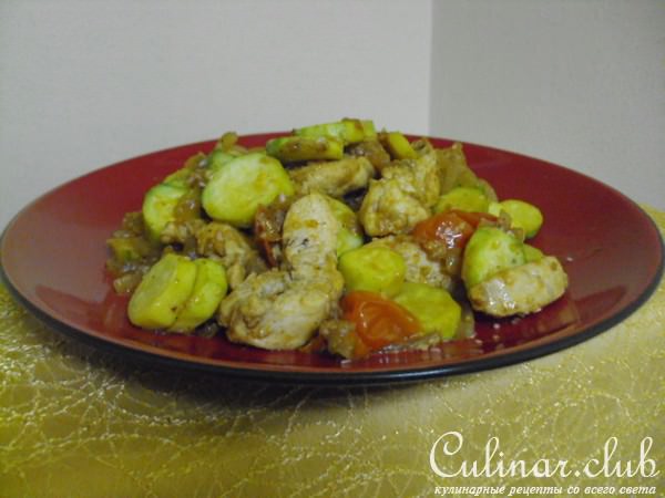 Куриная грудка с овощами и кунжутом.