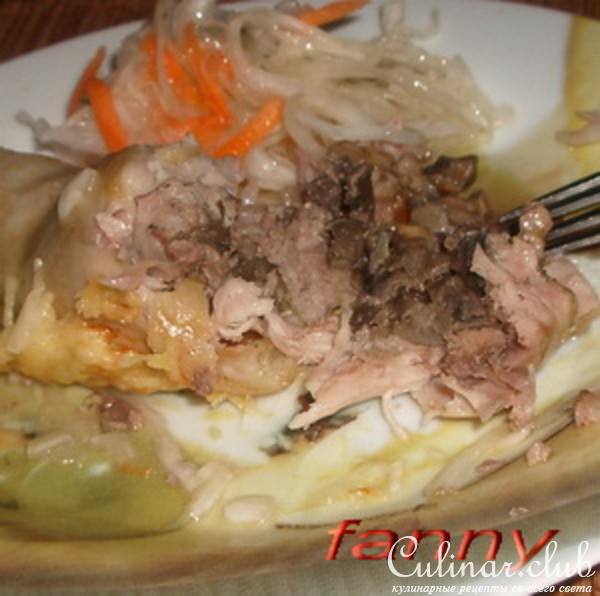 Куриные голени, фаршированные грибами и печенкой