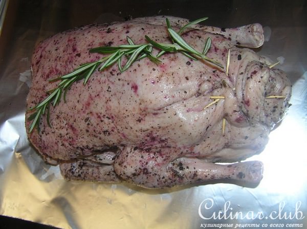 Утка с яблоками и брусничным соусом