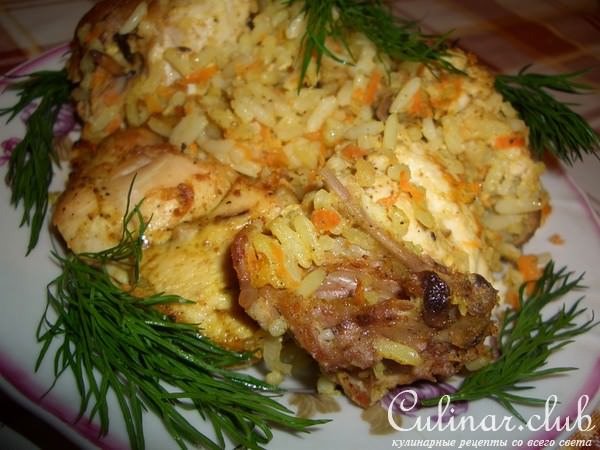 Запеченная курица с рисом в рукаве