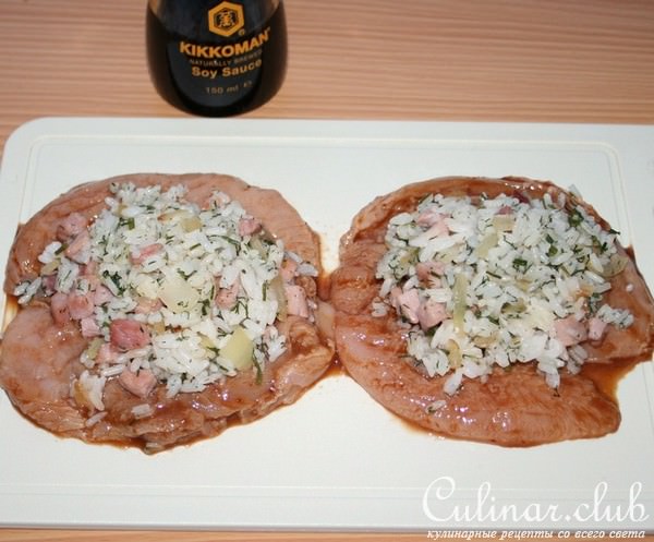 Куриные "тарелочки" с рисом и ветчиной
