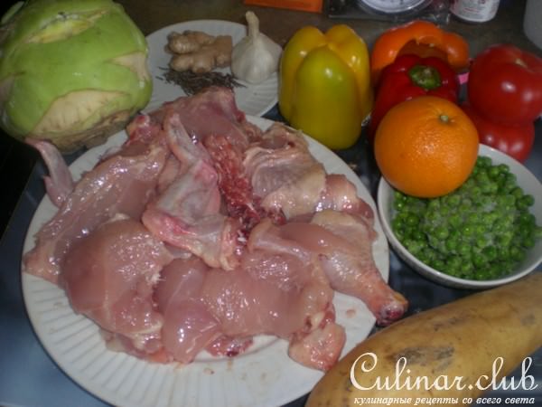 Курочка запечённая с кольраби и овощами