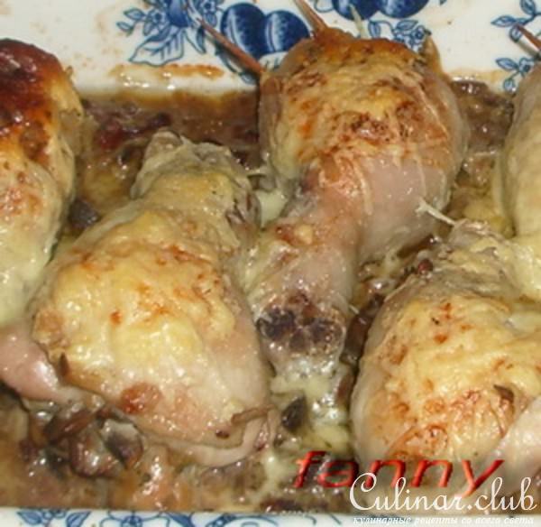 Куриные голени, фаршированные грибами и печенкой