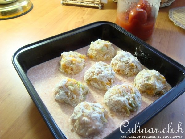 Куриные ёжики в томатном соусе с кабачком и тыквой.(Ужин для моего короля)