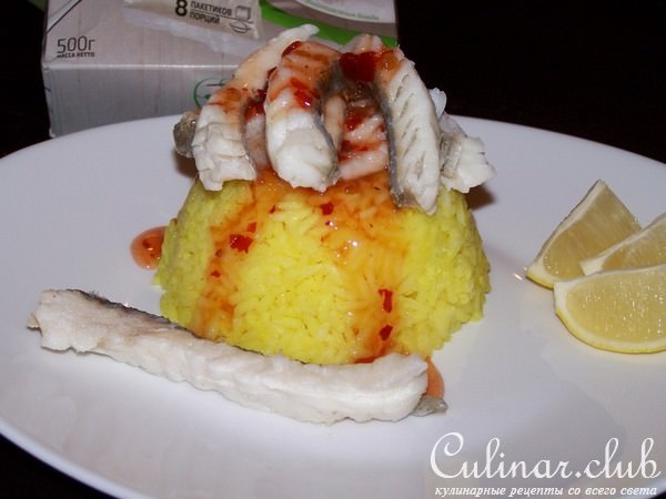 Рыбные "шнурки" с лимоннм рисом
