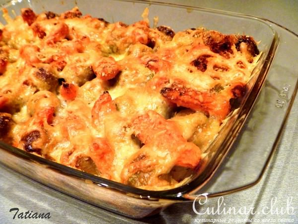 Треска с овощами под сырной корочкой