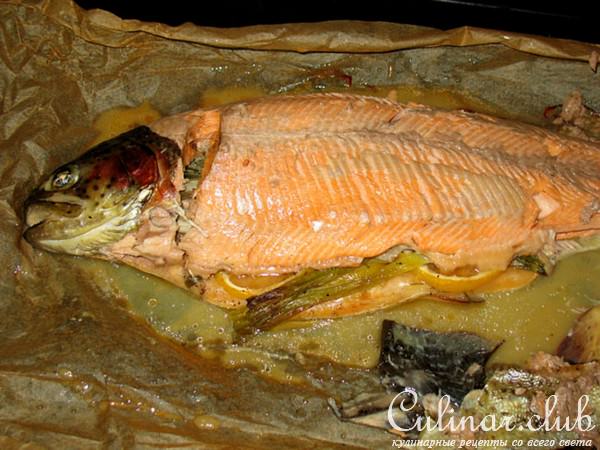 Печёная лососевая форель с авокадно-укропным соусом