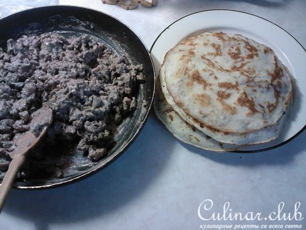 блинчики с грибами и печенью цыплёнка