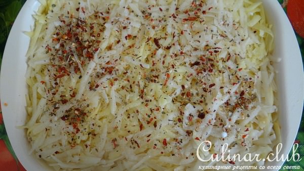 Куриная печень, запеченная с картофелем и беконом