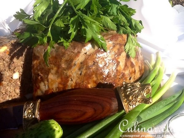 Каша гречневая с грибами и печенью в сальнике