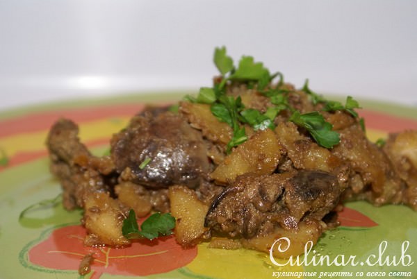 Куриная печень с яблоками в японском стиле