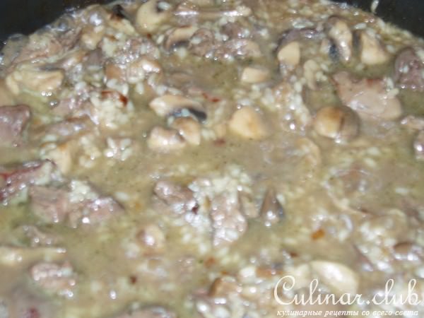 Ризотто с куриной печенью и шампиньонами