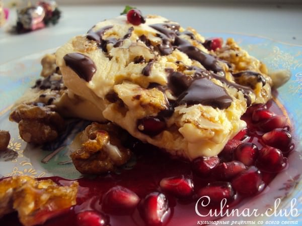 Ореховое парфе с гранатовым соусом (Walnut Parfait with Pomegranate sauce)
