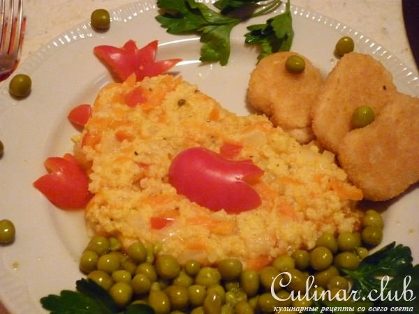 Пшенная каша на гарнир с наггетсами из мяса цыплёнка "Золотой Петушок"