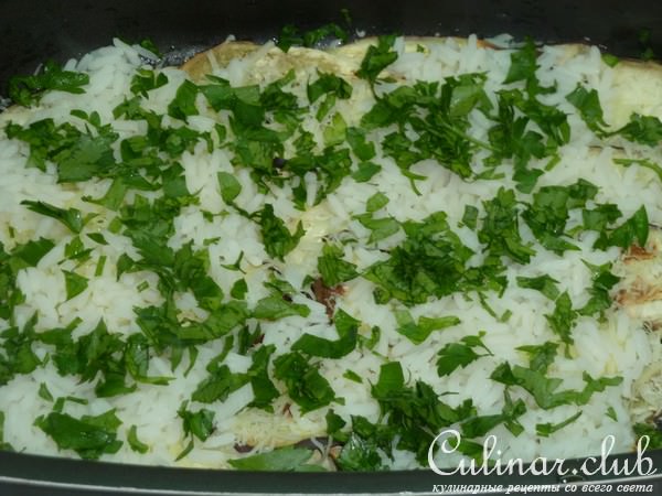 Оригинальная "Лазанья" с баклажаном и рисом к куриным отбивным