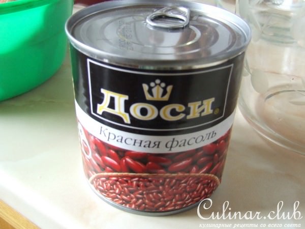 теплый салат красная фасоль + свинина