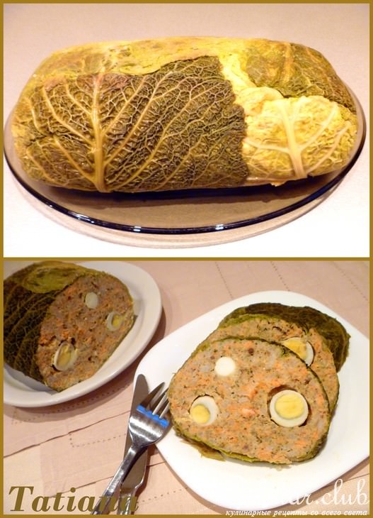 Рулет из сёмги с рисом и чечевицей в савойской капусте
