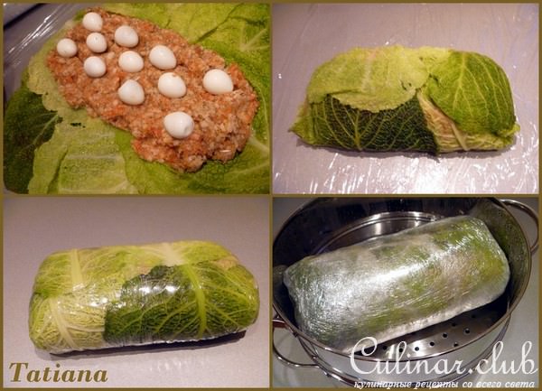 Рулет из сёмги с рисом и чечевицей в савойской капусте