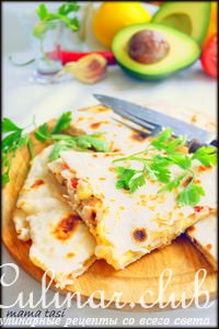Кесадилья. Горячая пшеничная лепёшка с курятиной и сыром