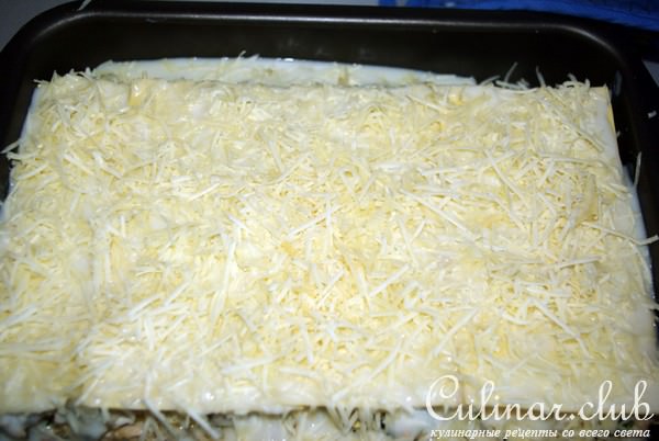 Лазанья с курицей и грецкими орехами