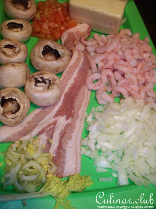 Грибы фаршированные беконом и креветками !!!